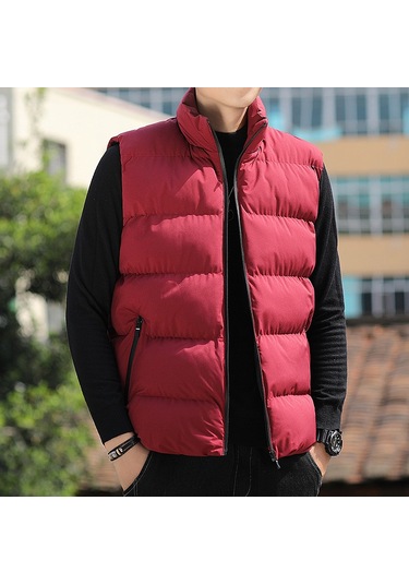 Erkek Pamuklu Dik Yaka Yelek Kırmızı