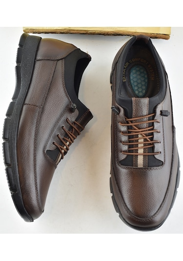 325a Tam Ortopedik Topuk Masajlı Taban Erkek Ayakkabı Hakiki Deri Mevsimlik Ayakkabı Kahverengi