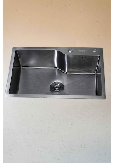 Yuna Serisi %100 Krom 68x45 Paslanmaz Mutfak Eviyesi, Mutfak Lavabosu Sifon Dahil Siyah