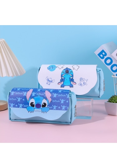 Sevimli Çizgi Film Karakterli Stitch Desenli Okul Kırtasiye Malzemeleri İçin Şık Ve Kullanışlı Kalem Kutusu MAvi