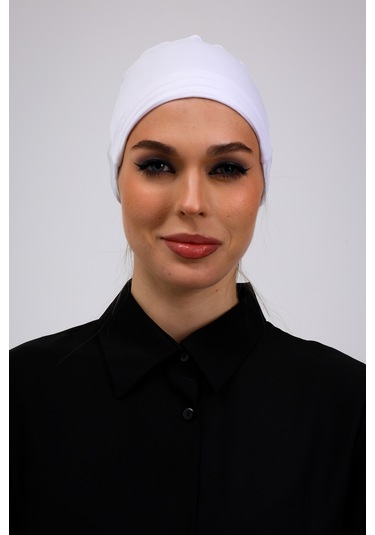 Kaymayan Silikonlu Dikişsiz Bone Beyaz - Kaymaz Kadın Tesettür Bağlamalı İç Bone Beyaz