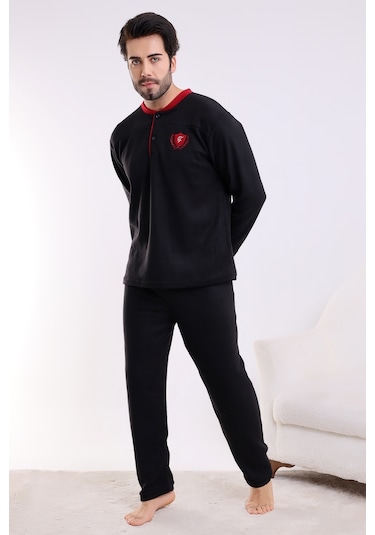 Flkn 7202 Polar Kışlık Erkek Ev Pijama Takımı Uyku Takımı Siyah