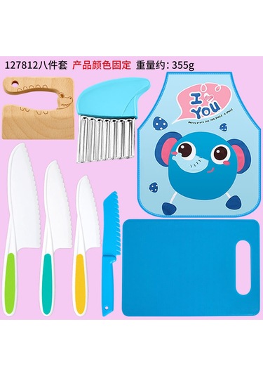 Reedark Çocuklar İçin Eğlenceli Ve Güvenli Mutfak Seti: Plastik Meyve Bıçağı, Patates Kesici, Önlük Ve Kesme Tahtası 8 Parça Diğer