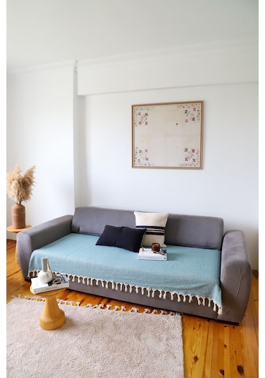 Yıldız Mavi Oturma Yerini Kapatan Koltuk, Çekyat, Kanepe Örtüsü/ Şalı 115x200 Cm Mavi