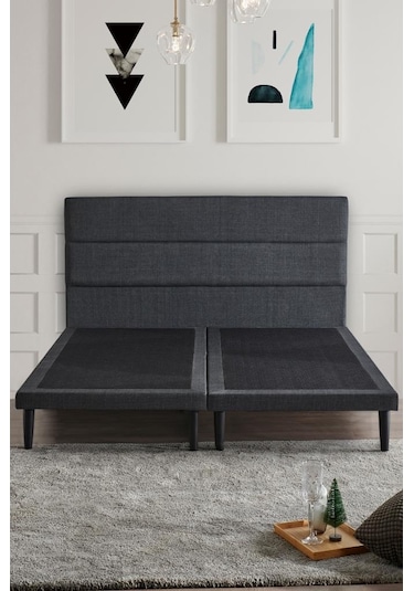 Niron Slim Baza Ve Başlık Takımı 140x200 Çift Kişilik Gri Kumaş Kaplı Metal Karyola Ve Başlık Seti