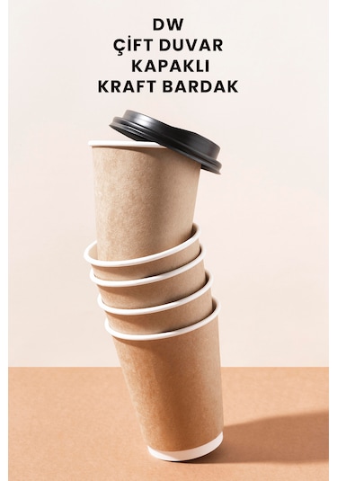 14 Oz 100 Adet Kraft Karton Kapaklı Sıcak İçecek Kahve Bardağı
