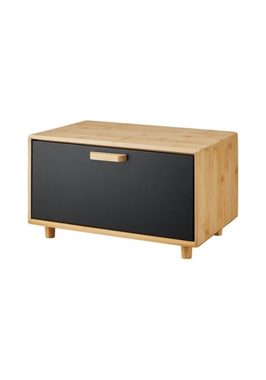 Karina Metal Kapaklı Bambu Lüks Ekmek Kutusu Ekmeklik Dikdörtgen - Siyah Siyah