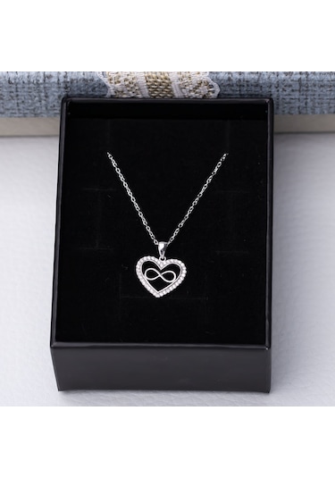 Kalp Sonsuzluk Model-2 925 Ayar Gümüş Zirkon Taşlı Kadın Kolye Gümüş