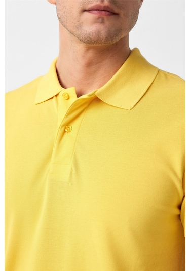 Sarı Slim Fit Armürlü Polo Yaka Tişört-37205 Sarı