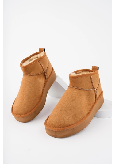 Muggo Hug Kalın Taban İçi Tüylü Günlük Mini Yarım Kadın Bot Taba