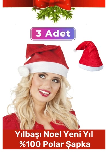Özel Üretim Yıkanabilir Ucu Ponponlu Çocuk Yetişkin Yılbaşı Noel Baba %100 Polar Şapka 3 Adet