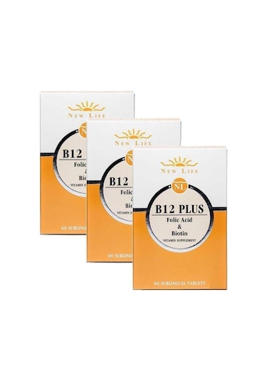 Newlife B12 Plus - 60 Dilaltı Tablet 3 Adet-B12 Vitamini. Folik