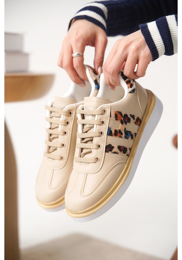 Garantili D0516 Günlük Ortopedik Kadın Sneaker Spor Ayakkabı Bej