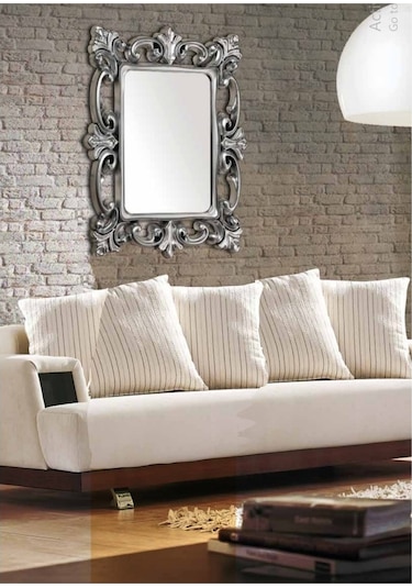 Gümüş Yaldız Dev Büyük Banyo Salon Duvar Boy Aynası 58x77 CM Gümüş