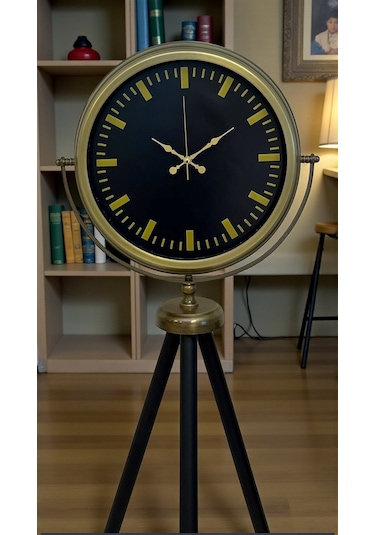 Nostalji Şık Tasarım Tripod Ayaklı Saat Siyah