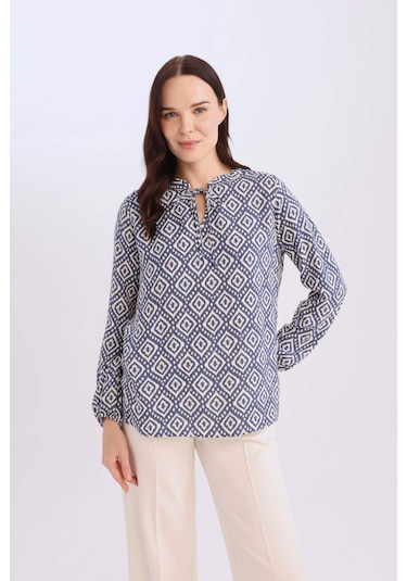 DeFacto Regular Fit Bağcıklı Yaka Desenli Uzun Kollu Bluz N1809AZ25SPIN247