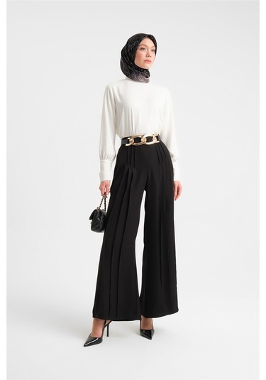 Armine Çift Nervürlü Saten Pantolon 24y2616 Siyah-siyah Siyah