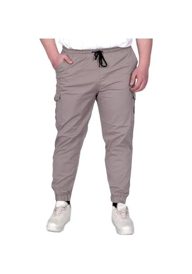 Büyük Beden Erkek Pantolon Keten Kargo Jogger 21911 Taş Rengi Taşrengi