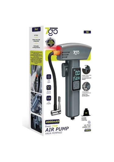 7go 7a1 Hava Pompası 150 Psı Ultra Basınç 4000mah Batarya Led Işıklı & Lcd Ekranlı Taşınabilir