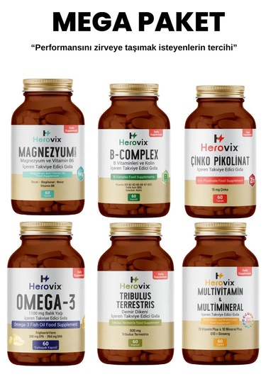 Herovix Sporculara Özel 6'lı Mega Paket Omega3, Magnezyum, Multi