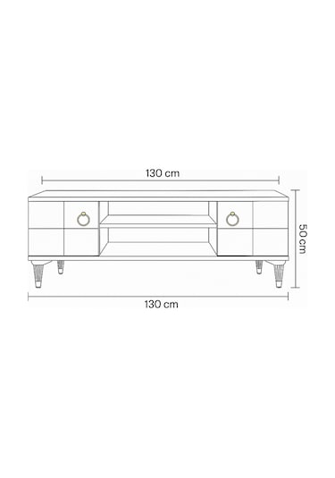 Lena Tv Sehpası Beyaz 2 Kapaklı Gold Halkalı Kulplu Yerden Yüksek 130x36x50 Cm