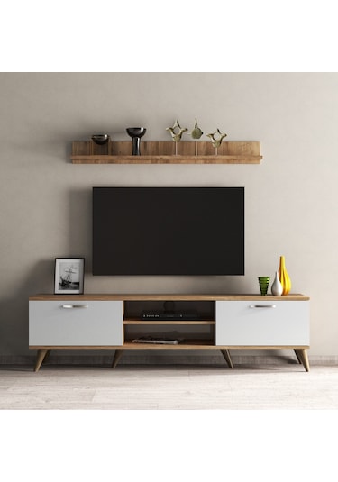 Mega 180 Lik L Raflı Tv Ünitesi Çam-Beyaz - Tvu0103