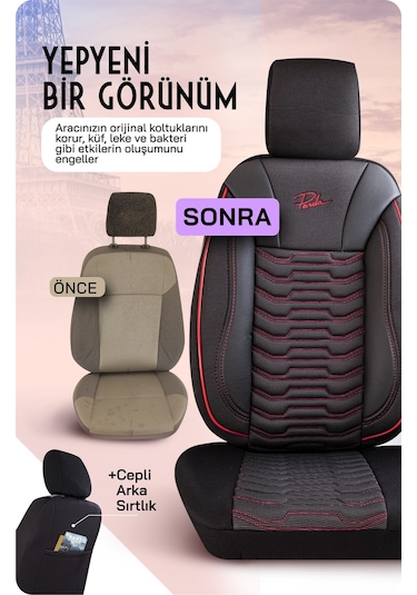 Panda Paris Serisi Pike Kumaş Oto Koltuk Kılıfı - Tam Set