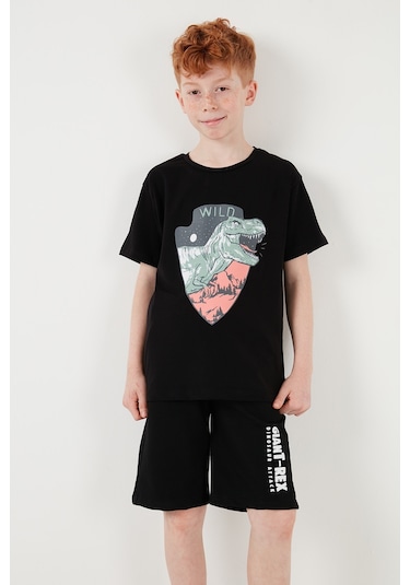 Lela Pamuklu Regular Fit Bisiklet Yaka Şortlu Alt-Üst Erkek Çocuk Takım 6212018 Siyah
