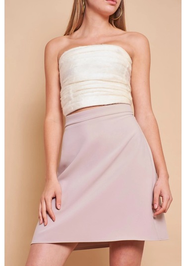 Yüksek Bel Hafif Likralı Kumaş Diz Boy Çan Etek-taş Taş