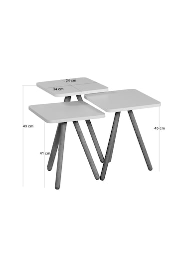 Ahşap Ayaklı Renkli Kare Tasarım 3'lü Zigon Sehpa Çok Renkli - Pastel Renkler