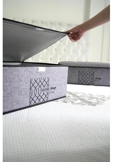 Flosoft 3 Adet Keçe Kapaklı Baza Hurcu, Çok Amaçlı Düzenleyici Organizer 50x40x19 Cm Gri