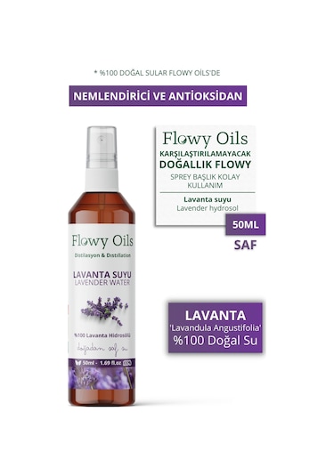 Flowy Oils Lavanta Nemlendirici ve Antioksidan Hidrosol Suyu 50 ML