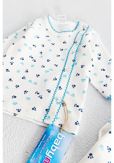 Babymod Önden Çıt Çıtlı Pati Desenli Ikili Bebek Takımı Bej