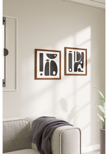 Ahşap Çerçeveli Modern Tasarımlı 2'li Tablo