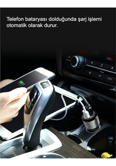 Çift Usb Araç Çakmaklık Telefon Şarj Başlığı Metal Aux Hızlı