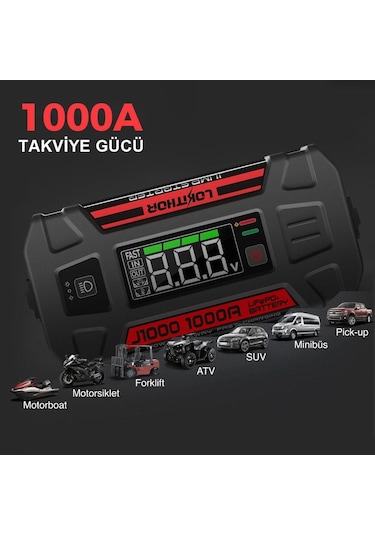 Lokithor J1000 12v 1000amp Lifepo4 Akıllı Akü Takviye + Powerbank + Led Lamba