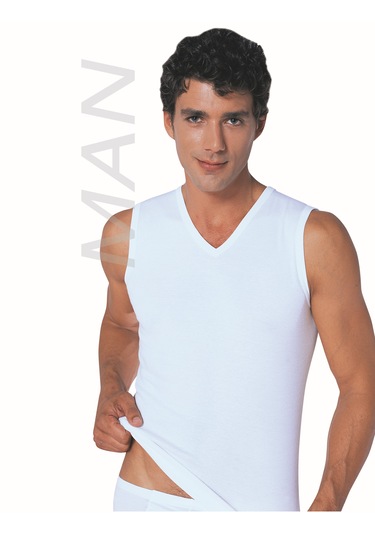 Erkek Beyaz Ribana Sıfır Kol V Yaka % 100 Pamuklu Body 3'lü Paket 116-3b Beyaz