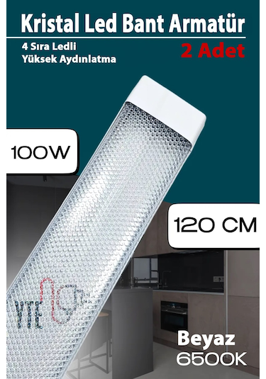 100 W Kristal Led Bant Armatür 120 Cm Yüksek Işık 2 Adet Beyaz