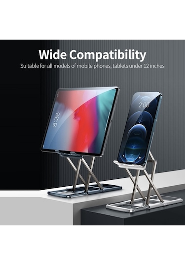 Novahub Moderne Ayarlanabilir Alüminyum Telefon Tablet Standı - Katlanabilir, Taşınabilir, Gümüş/mavi, 11.7x7.2x1.1 Cm, Hafif