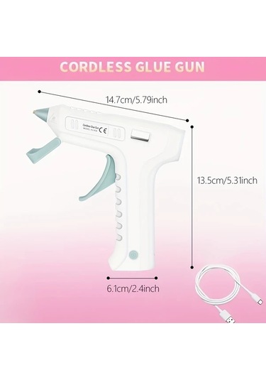 Honeybeeshop Beyaz Pembe 20ler Hizli Isitma Kablosuz Sarj Sicak Tutkal Tabancasi Pembe Lityum Pil Led Usb C Dekorasyon El Sanatlari Dıy