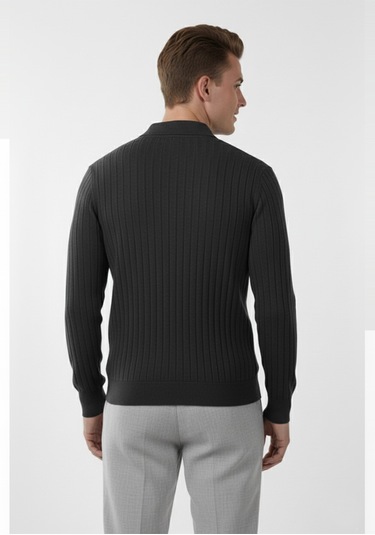 Deepsea Erkek Füme Slim Fit Polo Yaka Triko Kazak - Yumuşak Dokulu Esnek Ve Şık Görünüm 2605305 Füme