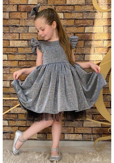 Riccotarz Kız Çocuk Parıldayan Gümüş Elbise 220210303 Gümüş