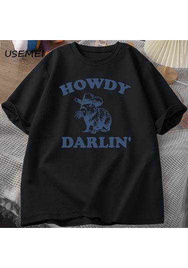 Vintage 90s Komik Kapibara T Shirt Kadın Retro Y2k Estetik Sevimli Howdy Darlin T-shirt Komik Trz-1151 Siyah