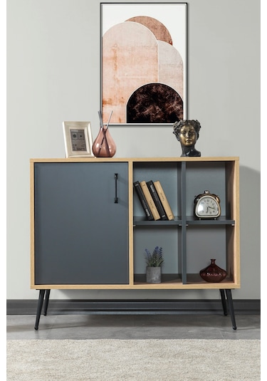 4109 Şile Metal Ayaklı,kulplu 100 Cm Konsol - Tv Ünitesi - Yemek Odası - Kahve Köşesi Antrasit Antrasit - Safir