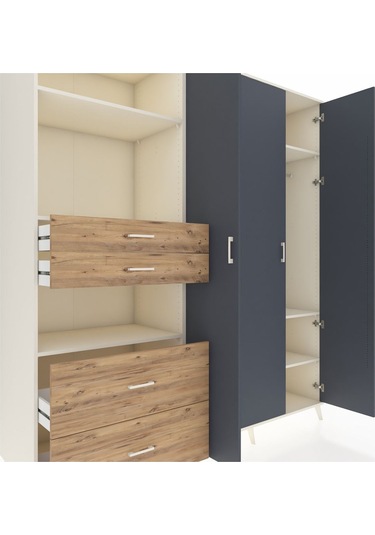 Kronos Dolap 12 Raflı 4 Çekmeceli Tek Askılı 220x59x243 Aytaşı-antrasit/çam Antrasıt/atlas Çam