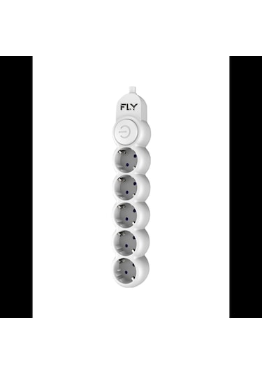 Fly 3394-01, 5 Soket, Akım Korumalı Priz, 2.1a, Anahtarlı, 2mt Kablo, Beyaz