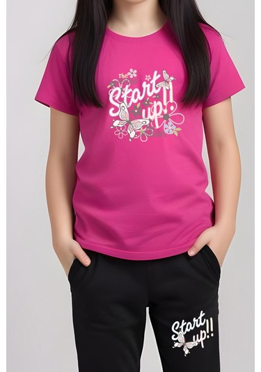 Fyk Kids Kız Çocuk Baskılı Start Up Alt-üst Pijama Takımı Fuşya