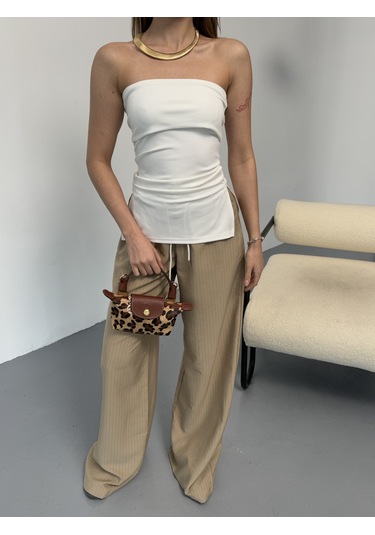 Kadın Straplez Bluz Beyaz