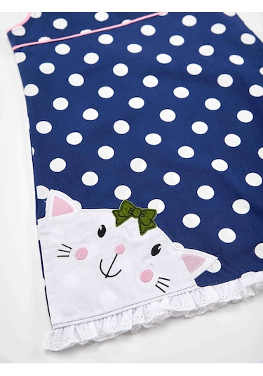 Denokids Tombiş Kedi Kız Poplin Elbise Lacivert