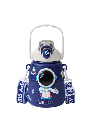 Skycity Uzaylı Desenli 850ml Termos Bardak, Pipetli Su Kâsesi, Yıldızlı Mavi Büyük Kupa + Sticker + 3d Yapıştırıcı MAvi